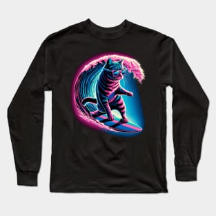 Funny Cat Surfing Gifts Funny Cat Surfer Long Sleeve T-Shirt